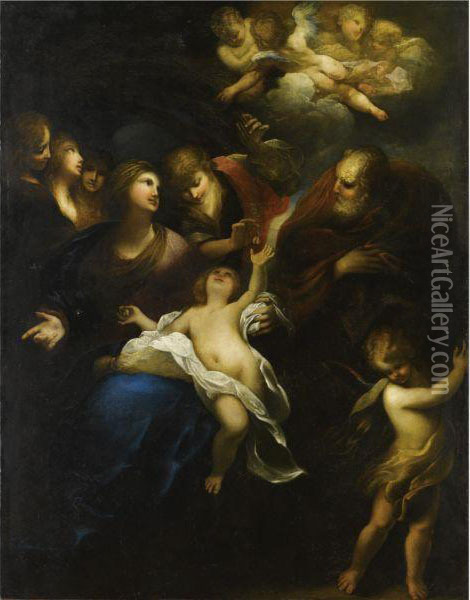 Sacra Famiglia E Angeli Oil Painting - Valerio Castello