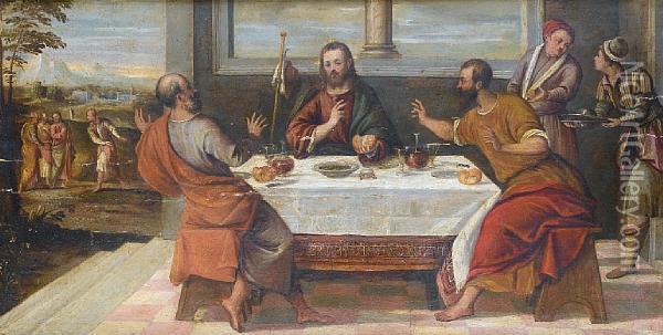 The Supper At Emmaus Oil Painting - Bonifacio Veronese (Pitati)
