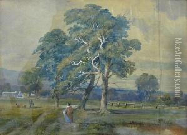 Pastural Landscape Oil Painting - Thomas Wright