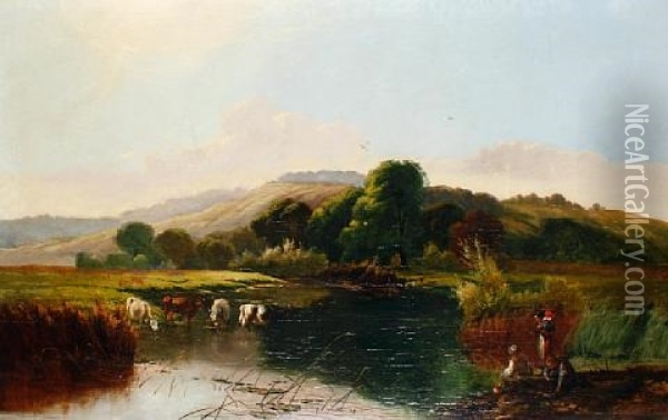 On The Riverbank Oil Painting - Edwin Henry Boddington
