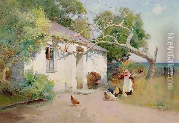 Feeding the Hens, 1894 Oil Painting - Arthur Claude Strachan