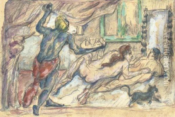 L'apres-midi A Naples Oil Painting - Paul Cezanne