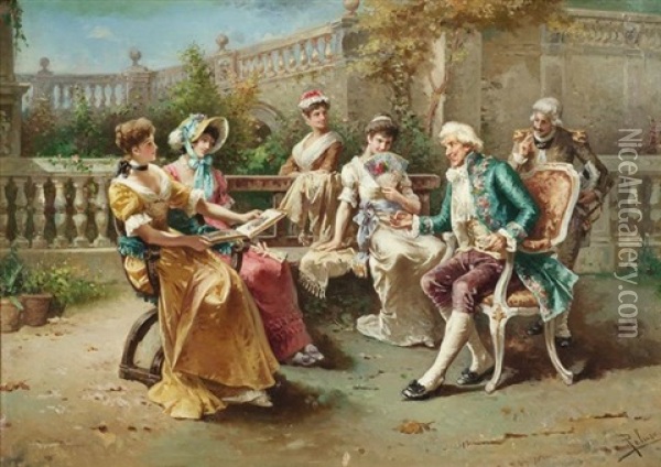 Galante Konversation Auf Einer Terrasse Oil Painting - Francesco Peluso