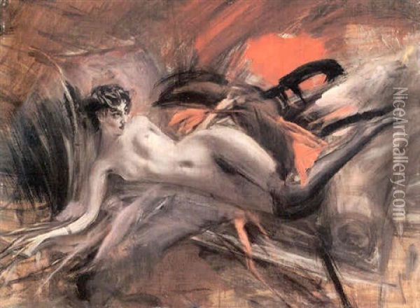 Reclining Nude Oil Painting - Giovanni Boldini