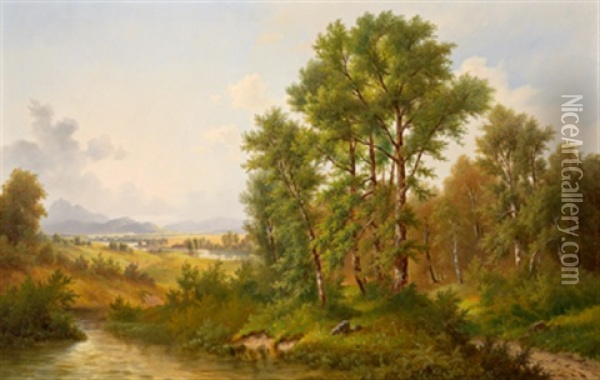 Fluslandschaft Oil Painting - Josef Burgaritzky
