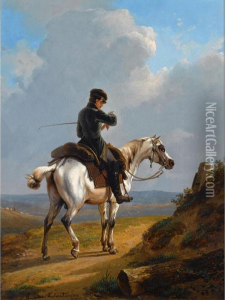 A Traveller On A Grey Horse Oil Painting - Eugene Joseph Verboeckhoven