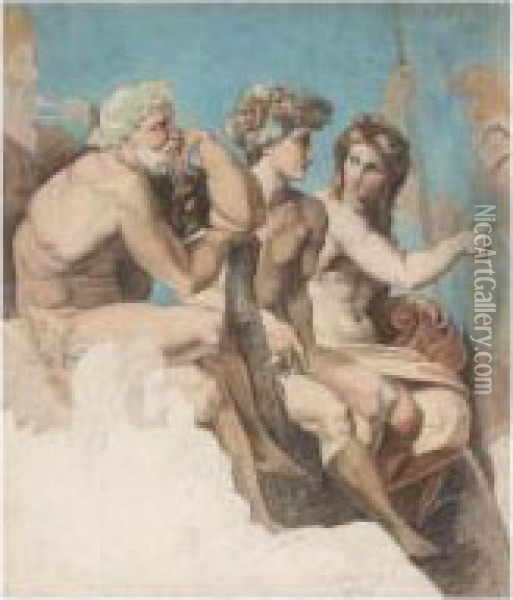 Les Dieux De L'olympe : Hercule, Bacchus Et Apollon Oil Painting - Baudry Paul