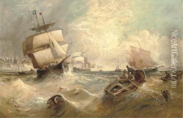 Shipping Vessels Off The Coast Oil Painting - William Edward Webb