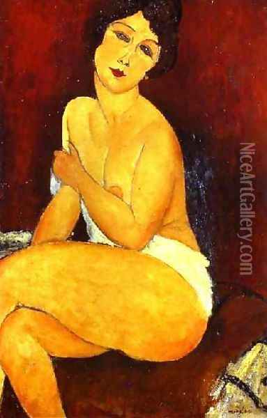 Seated Nude On Divan Oil Painting - Amedeo Modigliani