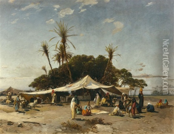 Campement A L''oasis Oil Painting - Hermann David Salomon Corrodi