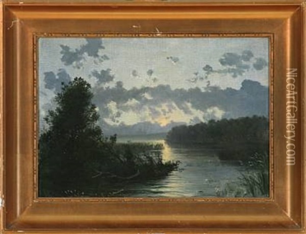 Lake At Moonlight Oil Painting - Vilhelm Peter Karl Kyhn