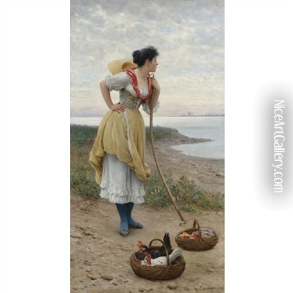 Daydreaming By The Shore Oil Painting - Eugen von Blaas