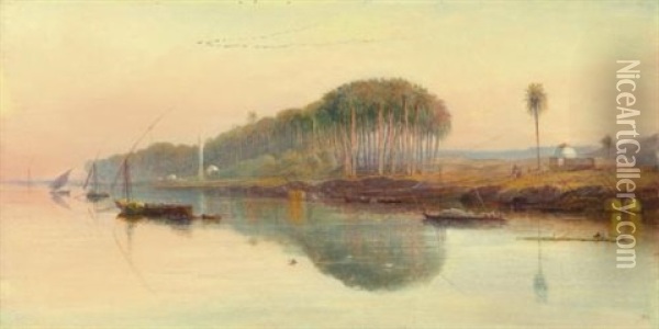 Sheik Abadeh On The Nile Oil Painting - Edward Lear