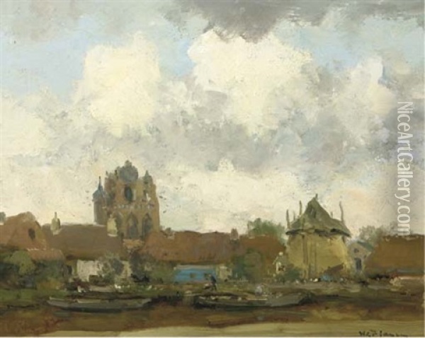 A View On Woudrichem Oil Painting - Willem George Frederik Jansen