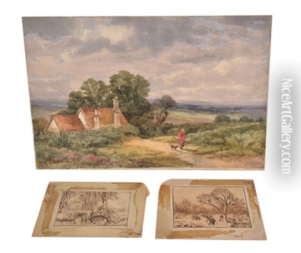 Figure In A Landscape Oil Painting - Edward John Cobbett