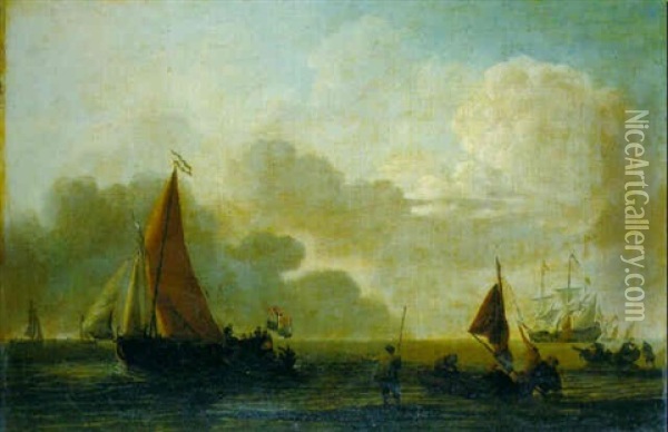 Shipping In A Light Breeze Offshore Oil Painting - Aernout (Johann Arnold) Smit