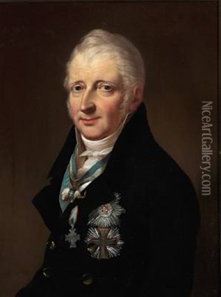Portrait Of Minister Of The Privy Council Ove Rammel Sehested With The Order Of The Elephant And The Order Of The Dannebrog Oil Painting - Hans Hansen