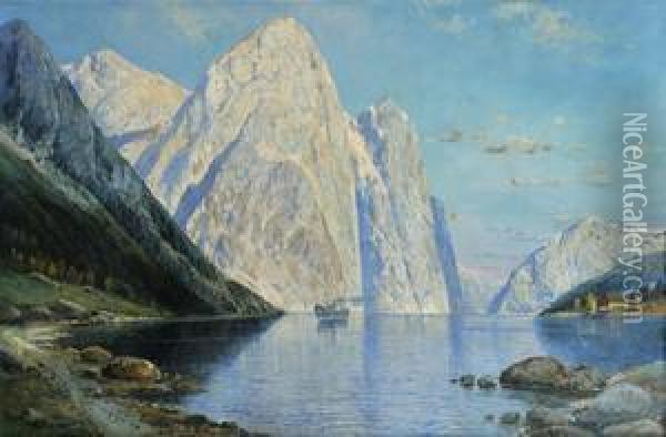 Fjord Oil Painting - Albert Blaetter