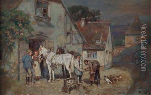 Beim Hufschmied Oil Painting - Wilhelm Velten