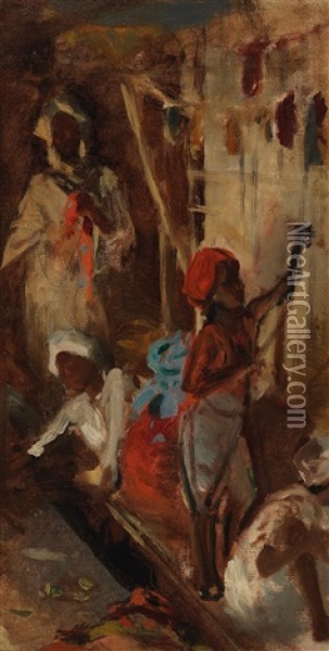 Egyptian Bazaar Scene Oil Painting - Carl Leopold Mueller