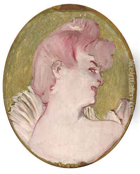 Portrait de femme (Medaillon pour la decoration du salon de la Maison de la rue d'Amboise, Paris) Oil Painting - Henri De Toulouse-Lautrec