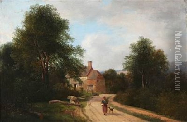 A Woman On A Road Oil Painting - Thomas Creswick