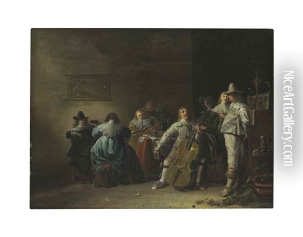 An Interior With Elegant Company Making Music Oil Painting - Anthonie Palamedesz