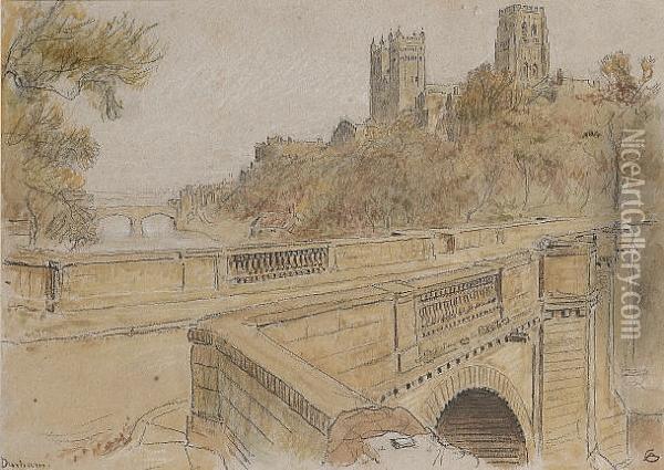 Durham From Prebends Bridge Oil Painting - Albert Goodwin