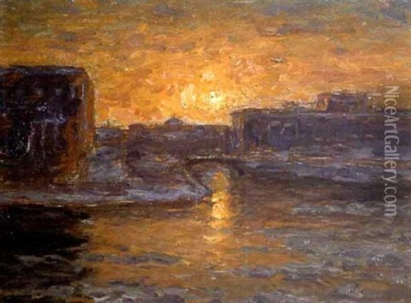 Solnedgang Over Kungliga Slottet Och Riksdagshuset Oil Painting - Per Ekstroem