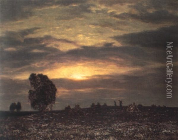 Figures In A Field At Evening Oil Painting - Ivan Fedorovich Choultse