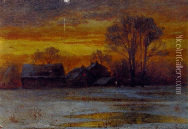 A Winter Sunset In France Oil Painting - Nathaniel Hughes John Baird