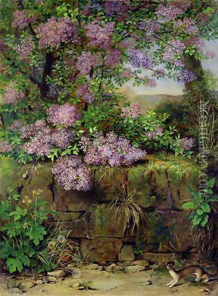 Blooming Lilacs in front of a Wall Oil Painting - Emilie von der Embde