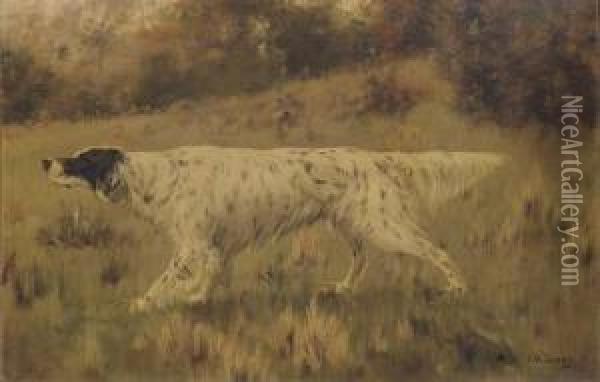 An English Setter On Point Oil Painting - John Martin Tracy