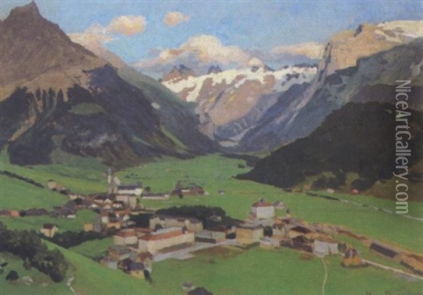 Blick Auf Einen Ort In Gebirgiger Landschaft Oil Painting - Max Wilhelm Roman
