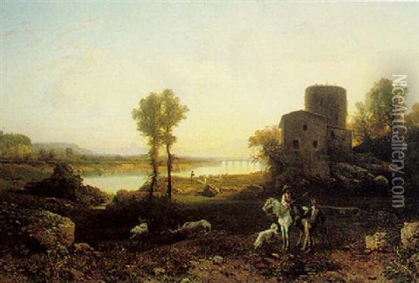 View Of The River Tiber And The Roman Campagna Oil Painting - Hermann David Salomon Corrodi