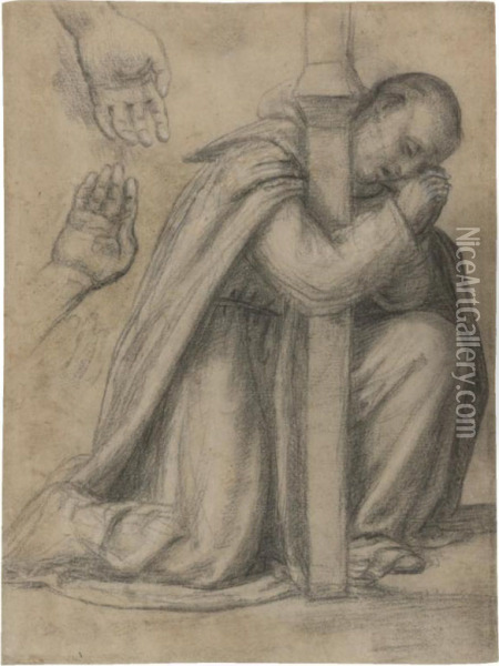 Study Of A Dominican Kneeling In Prayer At The Foot Of A Cross, And Separate Studies Of Hands Oil Painting - Fra Paolino Da Pistoia