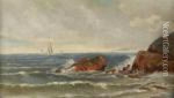 Rocky Coastline With Sailboats Oil Painting - Constantin Alexandr. Westchiloff