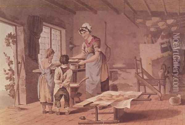 Making oat cakes, engraved by the Havell Brothers, pub. 1813 by Robinson and Son Oil Painting - George Walker