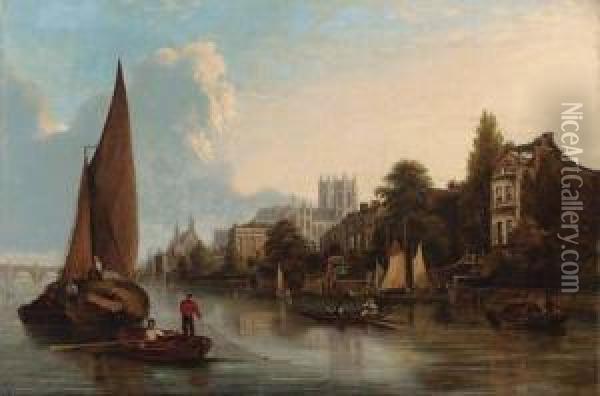 View Of The North Bank Of The River Thames Oil Painting - John Scougall