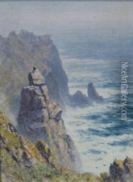 West Coast Of Lundy Isle Oil Painting - John George Naish