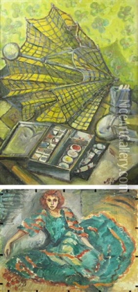 Still Life With Umbrella And Colour Box (recto/verso) Oil Painting - Margareta Grossman