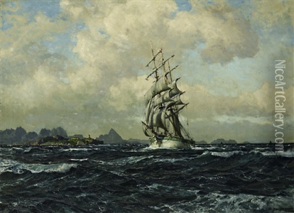 Segelschiff An Der Kuste Oil Painting - Michael Zeno Diemer