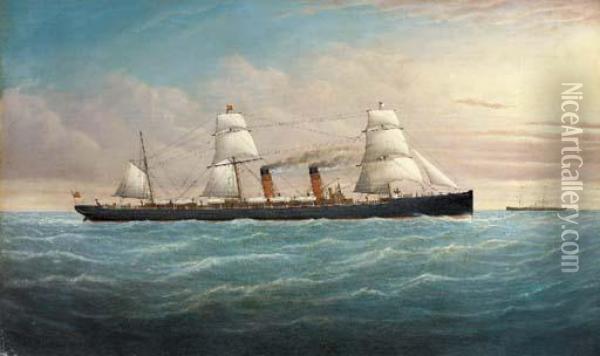 The Cunard Liner Servia Outward Bound To America Oil Painting - Joseph Witham