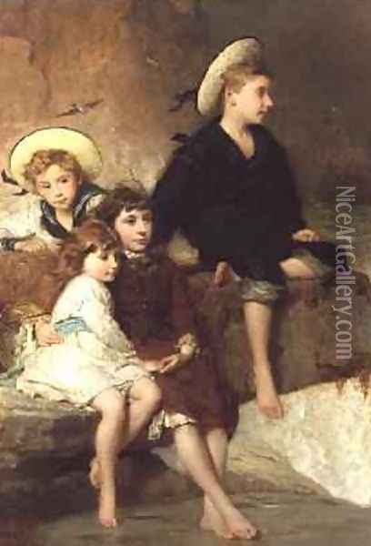 The Children of Sir Hussey Vivian at the Seaside Oil Painting - George Elgar Hicks
