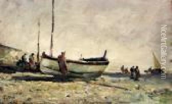 Barche Sulla Spiaggia Oil Painting - Carlo Follini