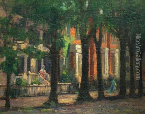 Tree-lined Street Scene Oil Painting - Albert Lorey Groll