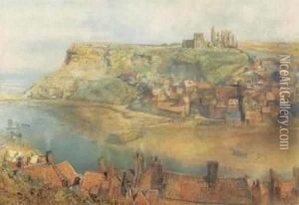 Across Whitby Harbour To The Abbey Oil Painting - Alfred William Hunt