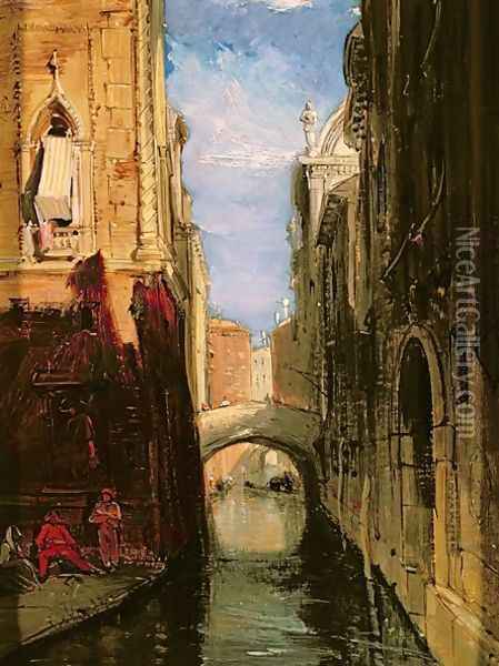 A Side Canal Venice Oil Painting - James Holland