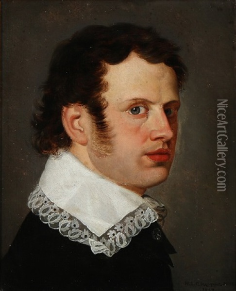Portrait Of A Gentleman With A White Collar Oil Painting - Hans Ditlev Christian Martens