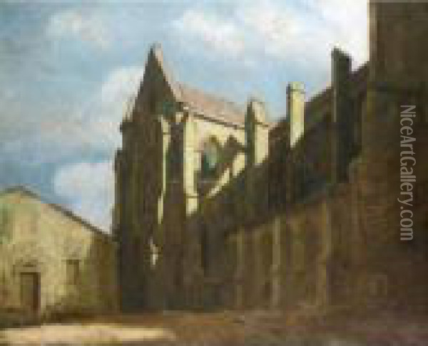 Abbey Church Of St.seine L'abbaye, Moonlight Oil Painting - William Rothenstein